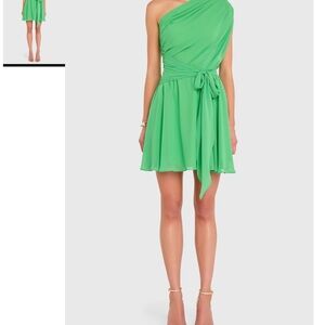 Amanda Uprichard Green One-Shoulder Cocktail Dress